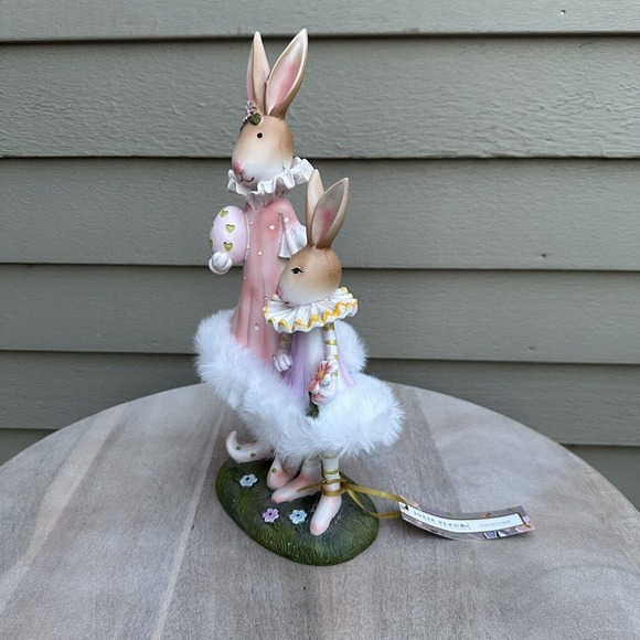 Easter Ballerina Bunnies Figurine Fluffy Tutus Easter Eggs Two Precious Bunnies - Picture 7 of 10